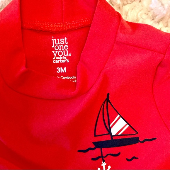 Carter’s Baby Boy Red and Blue Sailing 2-pc Swim Trunks and Rash Guard - Picture 3 of 5
